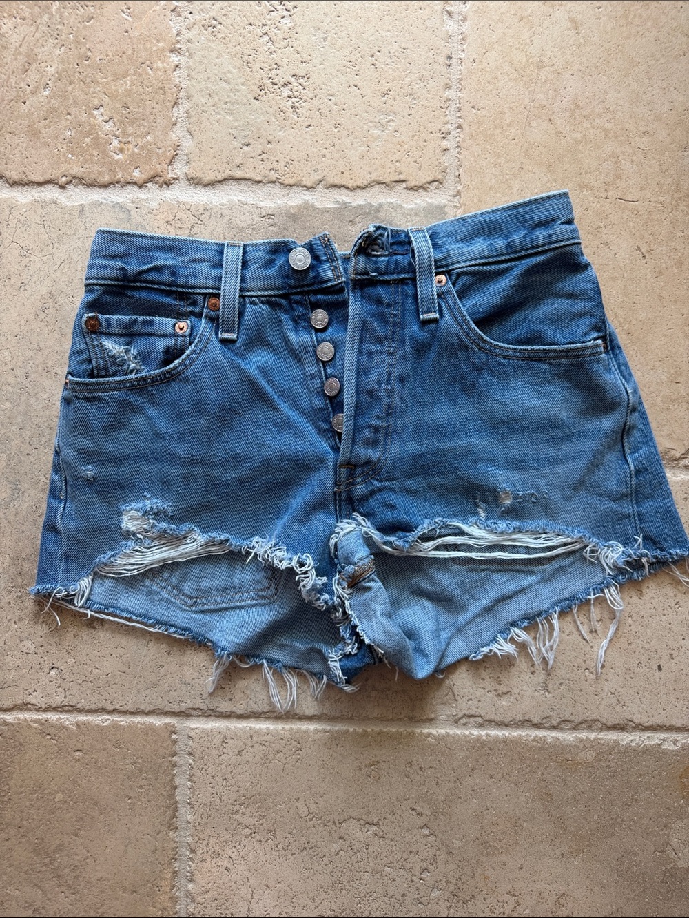 Levi's Ripped High-Rise Denim Cutoff Shorts - Blue